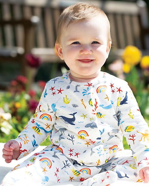 Frugi Tutina Lunga Neonato - Bianco Mare Arcobaleno  - Cotone Bio Tutine Lunghe