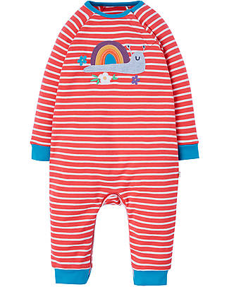 Frugi Tutina Remy a Righe Bianche e Rosse - Lumaca Arcobaleno - 100% Cotone Organico Tutine Lunghe