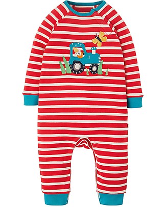 Frugi Tutina Remy a Strisce Bianche e Rosse - Trattore - 100% Cotone Organico GOTS Tutine Lunghe