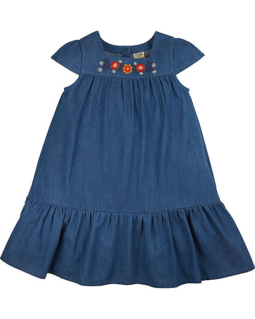 Frugi Vestito Bimba Gemma Chambray - Blu/Fiori - 100% Denim Cotone Bio GOTS Vestiti_