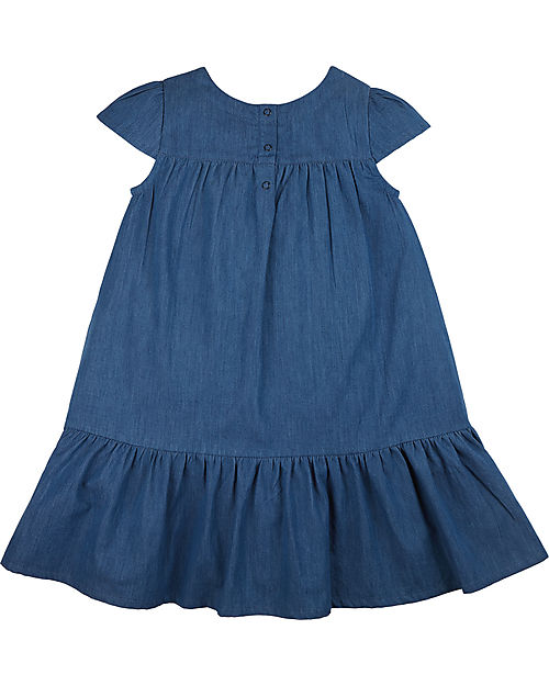 Frugi Vestito Bimba Gemma Chambray - Blu/Fiori - 100% Denim Cotone Bio GOTS Vestiti_