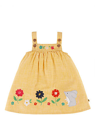 Frugi Vestito Bimba Hollie - Giallo/Fiori - 100% Chambray Fiammato di Cotone Bio GOTS Vestiti_