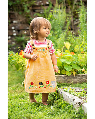 Frugi Vestito Bimba Hollie - Giallo/Fiori - 100% Chambray Fiammato di Cotone Bio GOTS Vestiti_