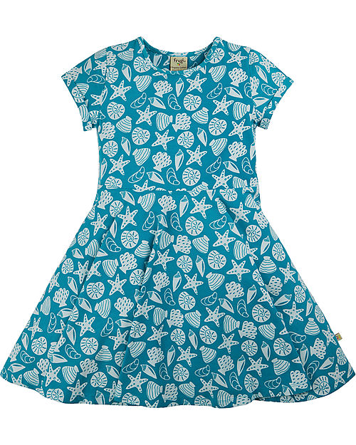 Frugi Vestito Bimba Spring Skater - Blu/Conchiglie - Jersey di Cotone Bio GOTS Vestiti_