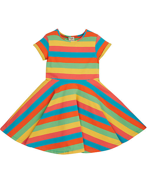 Frugi Vestito con Taglio Svasato Spring Skater - Camper Blu Arcobaleno - Unicorni Vestiti_