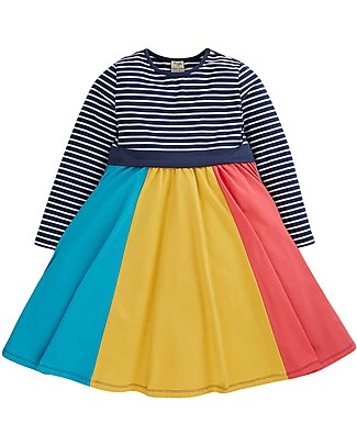 Frugi Vestito Skater Arcobaleno - Righe Bianco e Blu Indaco Stripe - Cotone Organico GOTS Vestiti_