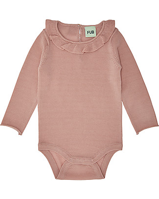 Fub Body Bimba con Balze, Rosa - 100% Lana Merino Body Manica Lunga