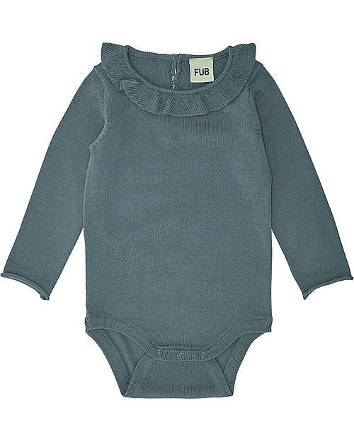 Fub Body Bimbo con Balze, Oceano - 100% Lana Merino Body Manica Lunga