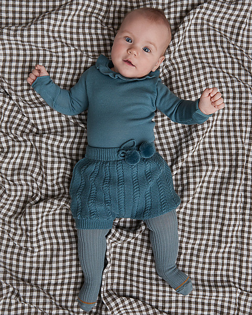 Fub Body Bimbo con Balze, Oceano - 100% Lana Merino Body Manica Lunga