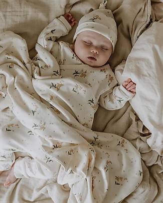 Garbo&Friends Coperta - Forget Me Not - 75 x 75 cm - Jersey di Cotone con Finiture in Seta - Collezione Mini Line Swaddle di Mussola