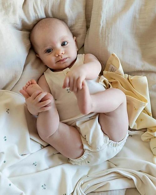 Garbo&Friends Pagliaccetto Senza Maniche - Folia Ecru - 100% Jersey di Cotone con Finiture in Seta - Collezione Mini Line Tutine Corte