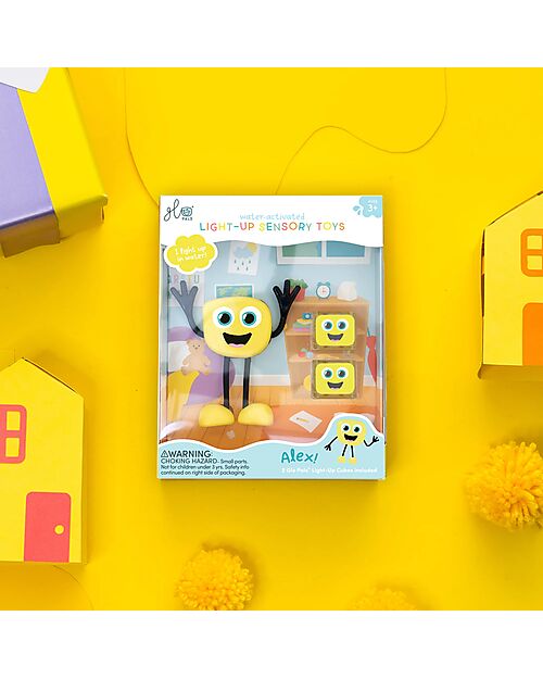 Glo Pals Set Personaggio Alex - con 2 Cubi Inclusi - Giallo - Adatto da 3 anni - 100% Plastica Riciclata Giochi Sensoriali_