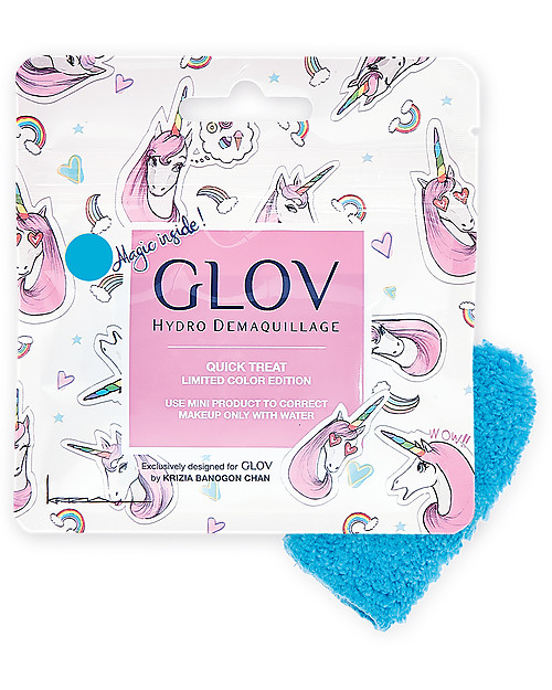 Glov Glov Quick Treat, Mini Guanto Struccante da Borsetta e Viaggio, Blu - Senza detergenti Creme Viso