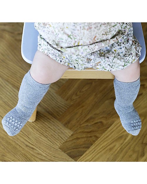 GoBabyGo Calzini Antiscivolo, Grigio Melange - Cotone Calzini Antiscivolo
