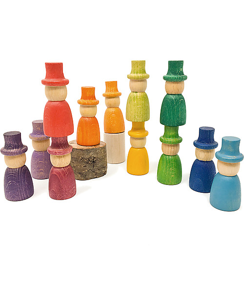 Grapat 12 Maghi Nins con Cappello - Color Arcobaleno - Legno Sostenibile Giochi Montessoriani