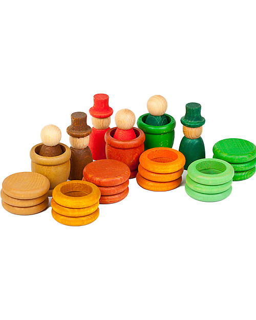Grapat Aguamarina Autunno: Omini +  Vasi + Anelli + Monete - Legno Sostenibile Giochi Montessoriani