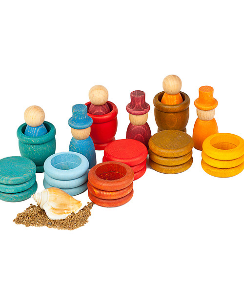 Grapat Aguamarina Estate: Omini + Vasi + Anelli + Monete - Legno Sostenibile Giochi Montessoriani