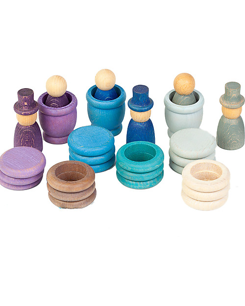 Grapat Aguamarina Inverno: Omini + Vasi + Anelli + Monete - Legno Sostenibile Giochi Montessoriani