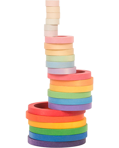 Grapat Anelli - 24 Pezzi con i Colori dell'Arcobaleno - Legno Sostenibile Giochi Montessoriani