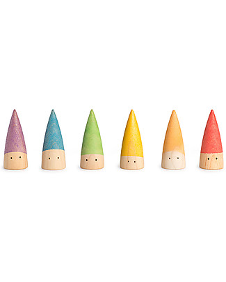 Grapat Baby Sticks - 6 Piccoli Gnomi Multicolore - 6 Cilindri di Cartone - Legno Sostenibile Giochi Montessoriani
