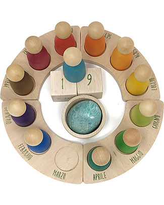 Grapat Calendario Perpetuo in Italiano, Color Arcobaleno - Legno Sostenibile Giochi Creativi