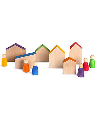 Grapat Case e Omini Nins - Color Arcobaleno - Legno Sostenibile Giochi Montessoriani