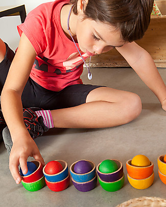 Grapat Ciotole e Palline Grandi, Color Arcobaleno - Legno Sostenibile Giochi Creativi