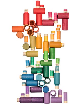 Grapat Lola: Omini e Tubi Color Arcobaleno - 72 pezzi - Legno Sostenibile Giochi Creativi