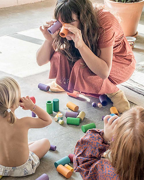 Grapat Lola: Omini e Tubi Color Arcobaleno -  72 pezzi - Legno Sostenibile Giochi Montessoriani