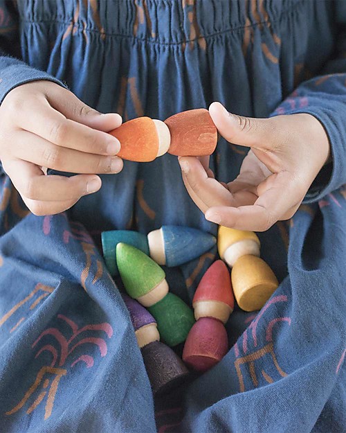 Grapat Nins Tomten - Gnomi del Bosco - Color Arcobaleno - Legno Sostenibile Giochi Montessoriani