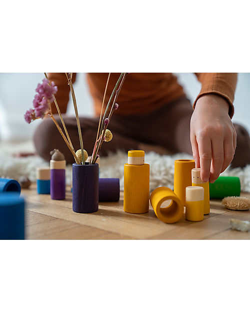 Grapat Omini e Tubi Lola - Arcobaleno - 36 Pezzi - Legno Sostenibile Giochi Montessoriani