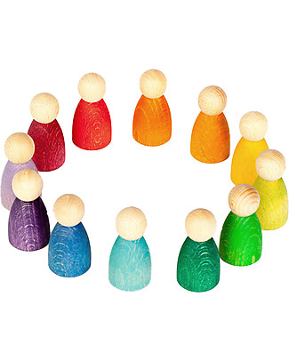 Grapat Omini Nins - Color Arcobaleno - Legno Sostenibile Giochi per Inventare Storie