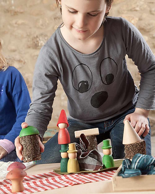 Grapat Omini Nins del Bosco - Color Arcobaleno - Legno Sostenibile Giochi Montessoriani