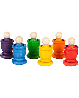 Grapat Omini Nins, Vasi e Monete - Titti i Colori dell'Arcobaleno - Legno Sostenibile Giochi Creativi