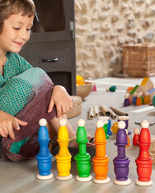 Grapat Omini Nins, Vasi e Monete - Titti i Colori dell'Arcobaleno - Legno Sostenibile Giochi Montessoriani