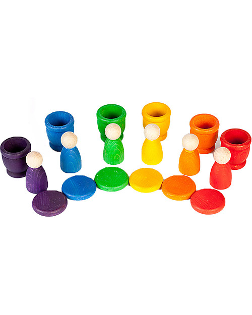 Grapat Omini Nins, Vasi e Monete - Titti i Colori dell'Arcobaleno - Legno Sostenibile Giochi Montessoriani