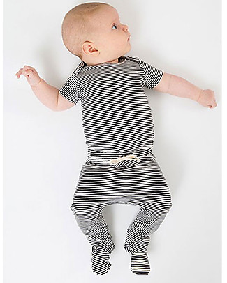 Gray Label Body Manica Corta, Righe Bianco/Nero - Cotone Bio Body Manica Corta