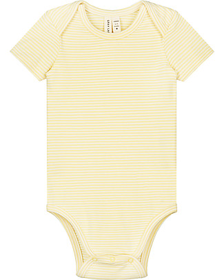 Gray Label Body Manica Corta - Righe Giallo Chiaro/Crema - Cotone Bio Body Manica Corta