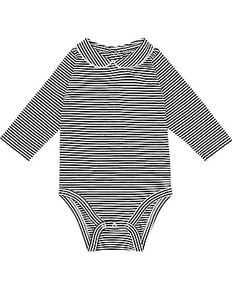 Gray Label Body Manica Lunga con Colletto, Righe Bianco/Nero - Jersey di Cotone Bio Body Manica Lunga