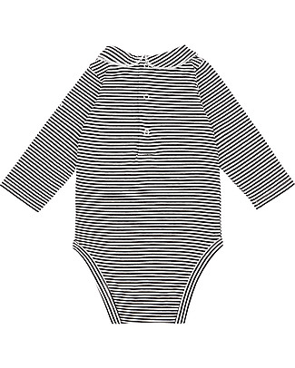 Gray Label Body Manica Lunga con Colletto, Righe Bianco/Nero - Jersey di Cotone Bio Body Manica Lunga