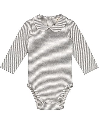 Gray Label Body Maniche Lunghe a Righe, Grigio Melange/Crema - Cotone bio Body Manica Lunga