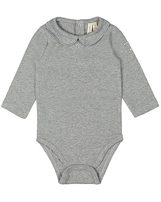 Gray Label Body Maniche Lunghe e Colletto, Grigio Melange - Cotone bio Body Manica Lunga