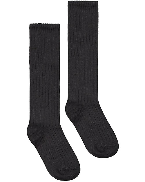 Gray Label Calzini Lunghi a Costine, Nero - Cotone bio elasticizzato Calzini