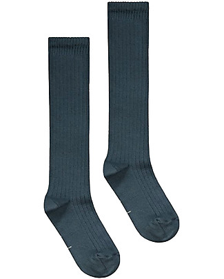 Gray Label Calzini Lunghi a Costine - Righe - Blu/Grigio - Cotone Bio GOTS Calzini