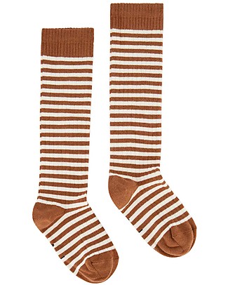 Gray Label Calzini Lunghi a Costine - Righe - Ruggine/Crema - Cotone Bio GOTS Calzini