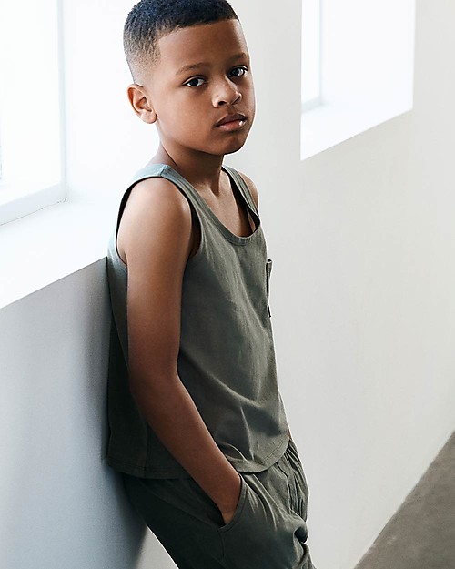 Gray Label Canotta Spalle Larghe con Taschino (da 2 a 8 anni) - Moss - 100% cotone bio Canotte