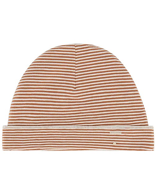 Gray Label Cappellino da Neonato a Righe - Ruggine/Crema - Cotone Biologico GOTS Cappelli Neonato