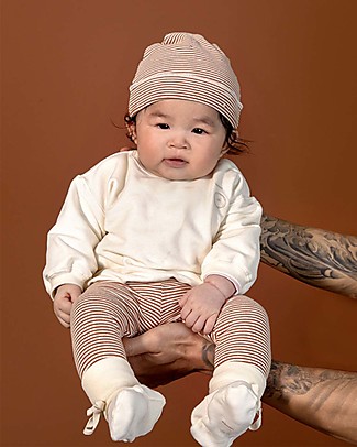 Gray Label Cappellino da Neonato a Righe - Ruggine/Crema - Cotone Biologico GOTS Cappelli Neonato