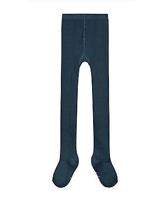 Gray Label Collant a Costine - Blu Grigio - Cotone Bio GOTS Elasticizzato Calze