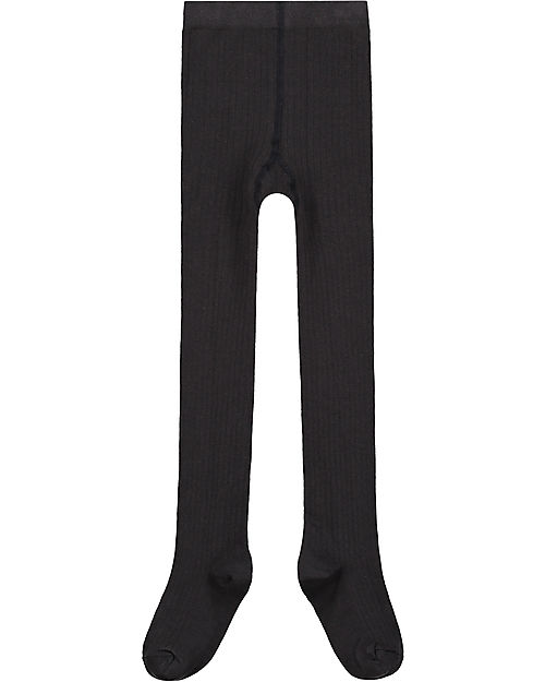 Gray Label Collant a Costine - Nero - Cotone Bio GOTS Elasticizzato Calze